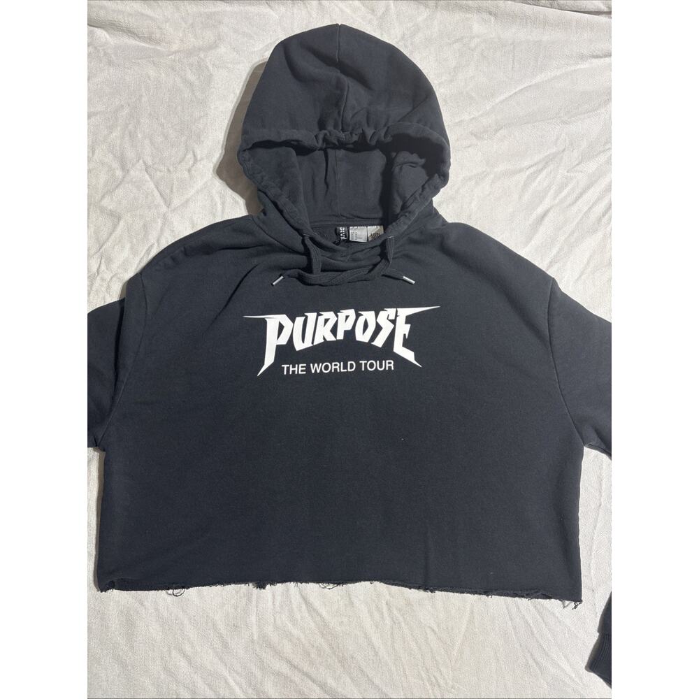 H&M x JUSTIN BIEBER Purpose World Tour Cropped Hoodie Size Medium M Pullover